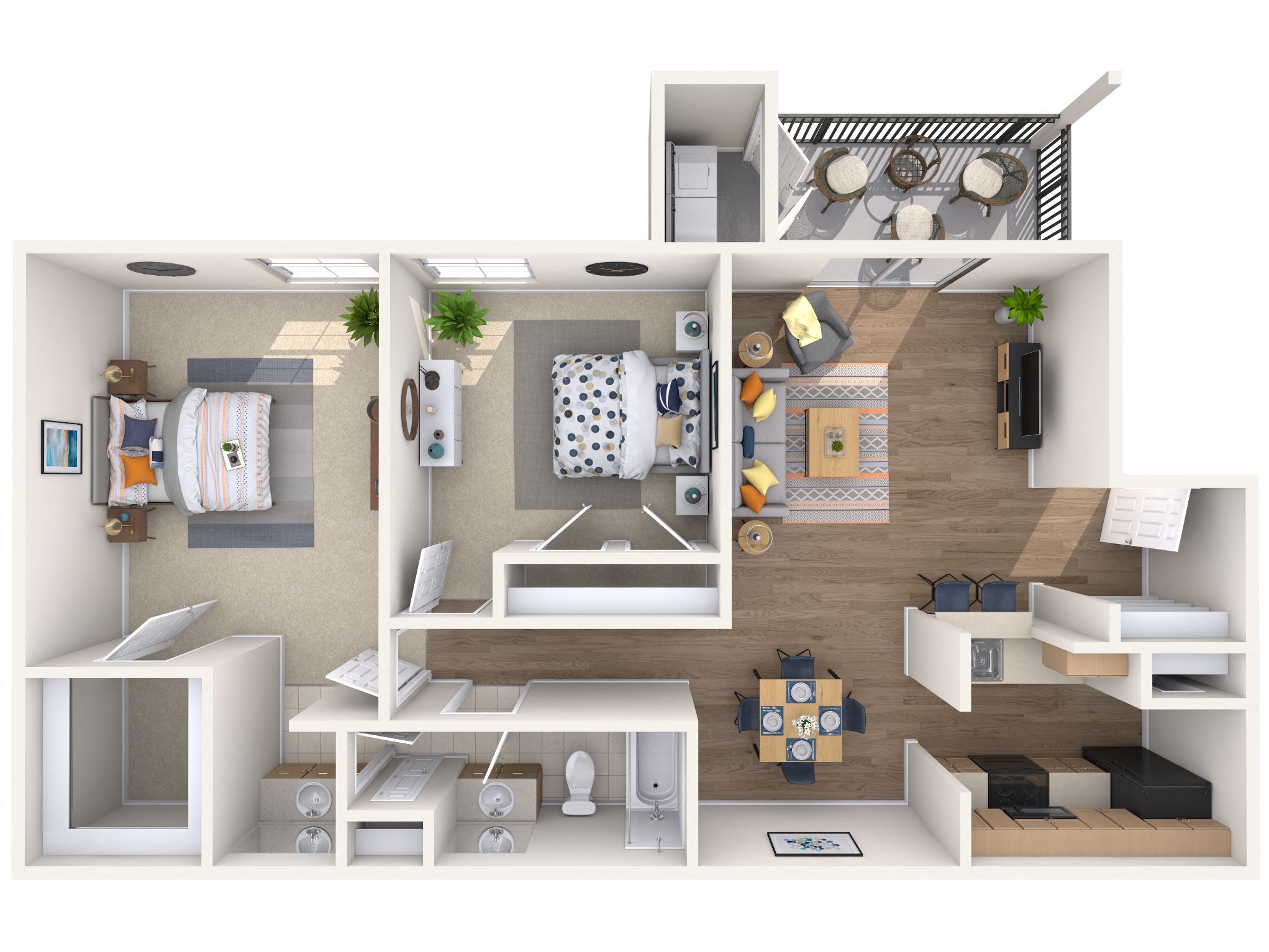 Floor plan for 2 beds, 2 baths, 845 sqft